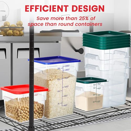 4 Pack Food Storage Containers, 6 Quart with Lids, Square Commercial Containers with Scale, NSF, Polycarbonate, Clear