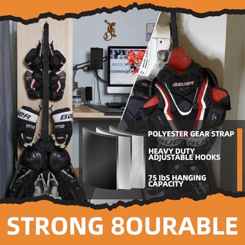 Hockey Hanger Portable Hanging Dryig Rack Hockey Gifts for Home and Outdoor Using in Ice Hockey Skating Football Camping Fishing 5 Hooks (Black-10hooks) - color: Black-10hooks