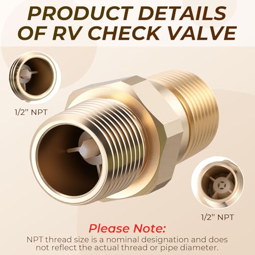 1/2" RV Water Heater Check Valve, 1/2" NPT Male to Male One-Way Backflow Preventer, for RV Camper Motorhome Trailer Fresh Water Heater, Plumbing Backflow Preventer, Brass (2 Pcs)