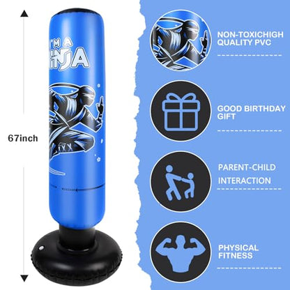 Onirii 66 Inch Kids Inflatable Punching Bag - color: Ninja Blue