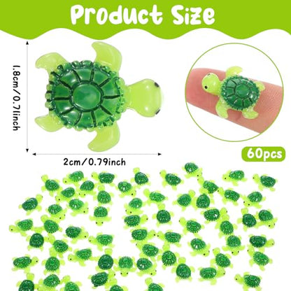 60PCS Miniature Turtles,Green Tiny Turtle Figurines,Mini Turtle Decor,Cute Miniature Sea Turtles Figurines,Tiny Ocean Tortoise Statues for Garden Fairy Micro Landscape Plant Cake Toppers DIY Crafts