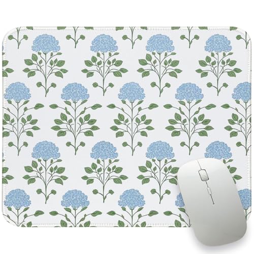 Hydrangea Mouse Pad Moss Blue Flroal Small Mousepad for Laptop Desk, Flower Cute Mouse Pad for Computers Aesthetic, Hydrangea Office Desk Accessories for Office Women 11.8x9.8