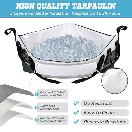 Insulated Fish Cooler Kill Bag with Flat Bottom-26x18 31x14 40x16 50x18 60x20 70x25 Inches Waterproof Fishing tackle Kill Cooler Bag - color: CreamGrey-60x20x10