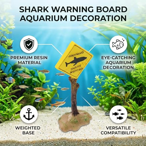 GLOGLOW Aquarium Decor Warning Sign, Resin Shark Warning Sign Ornaments for Fish Aquatic Plants Accessories Theme Decorations 5.7x2.2x1.4in