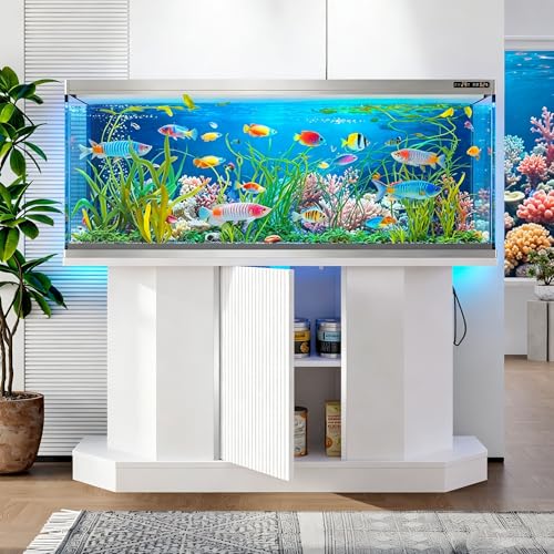 55-75 Gallon Aquarium Stand with 6-Outlet Charging Station (4AC+2USB), Heavy Duty Fish Tank Cabinet, 880 lbs Capacity, for Turtle Tank Reptile Terrarium, White - color: White, size: 47.64"L x 14.17"W x 28.7"H