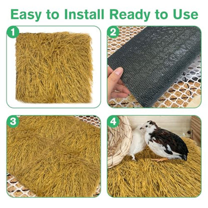 4 Pcs Chicken Nesting Pads Artificial Grass Rug Carpet Synthetic Turf Mat 12"x12" Washable Chicken Coop Bedding Laying Garden Lawn Indoor/Outdoor Bedding for Chicken Hen Small Pets(Brown)