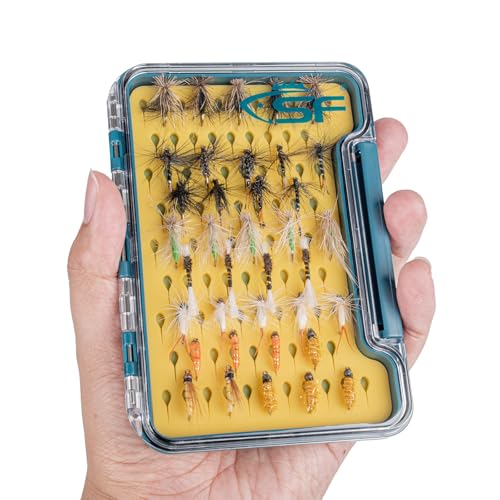 SF Slim Fly Fishing Box Thin Trout Flies Storage Box Plastic Clear Lid Yellow Silicone Waterproof Fly Fishing Box Small