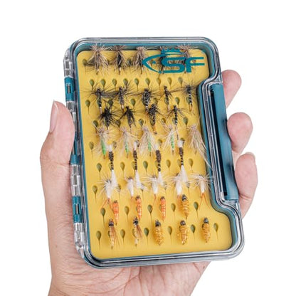 SF Slim Fly Fishing Box Thin Trout Flies Storage Box Plastic Clear Lid Yellow Silicone Waterproof Fly Fishing Box Small