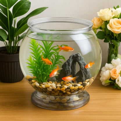 Plastic Fish Bowl 38 oz Decorative Small Mini Fishbowl Round Plastic Aquarium Fish Bowls Unbreakable Heavy Duty Bowl for Centerpiece Vases, Party Decorations, Pack of 1