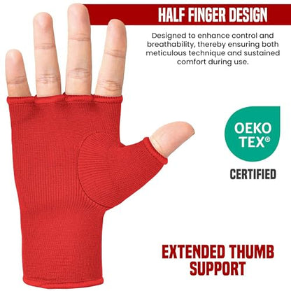 RDX Boxing Hand Wraps Inner Gloves Men Women, Half Finger Elasticated Bandages, Under Mitts Fist Protection, Muay Thai, Kickboxing, MMA, Martial Arts Speed Bag Punching Training - color: Red White, size: X-Large