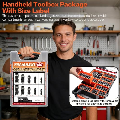 180PCS Pneumatic Quick Connect Fitting Kit: Imperial (1/8", 1/4", 5/16", 3/8", 1/2") & Metric (4,6,8,10,12mm) Push-in Air Line Connectors（Black) - color: Black