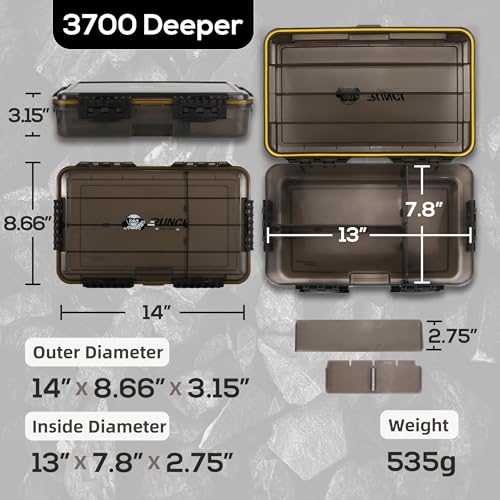 RUNCL Fishing Tackle Box, Waterproof Tray for Jigs Lures, Thicker Floating Tackle Utility Box with Adjustable Dividers, 3600/3700/Large 3700 Size - color: 3600+Deep 3700