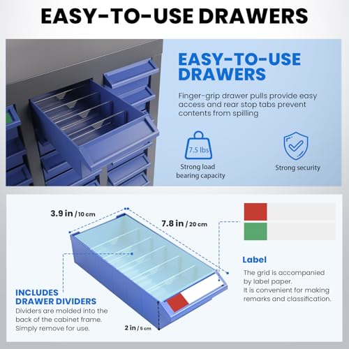 75 Drawer Heavy Duty Parts Cabinet, Stainless Steel Frame|ABS Drawers with Labels/Divider, 550Lbs Nut Bolt Screw Organizer for Workshop, Garage, Hardware Storage - size: Parts Cabinet：26" X 9" X35 inch