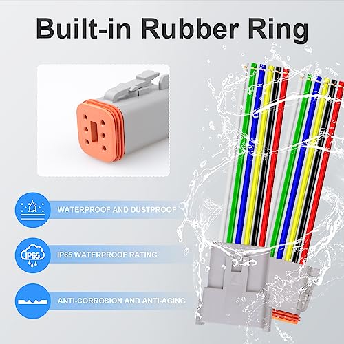 6Pack 3-Pin Waterproof DT Connector Male and Female Wire Connectors with 16AWG 105℃ 600V Wires and Heat Shrink Tubes, Applicable for Automotive Electrical Connections - size: 3-pion/6pack