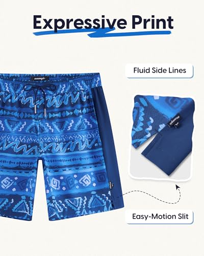 maamgic Mens Swim Trunks - Mens Bathing Suit with Compression Liner 7 Inch Quick Dry Fshion Stretch Zipper Pockets Swimwear - color: 2-navy Blue-navy Blue-layered Pattern, size: XX-Large