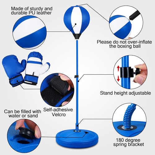 Punching Bag Set Toy with Boxing Gloves, Ideal Birthday for Kids Ages 3-8+ - color: Blue
