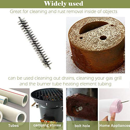 10mm Tube Brush Stainless Steel Wire Bottle 11.4 inch Long-Handle Stiff Bristle Cleaning 12pcs