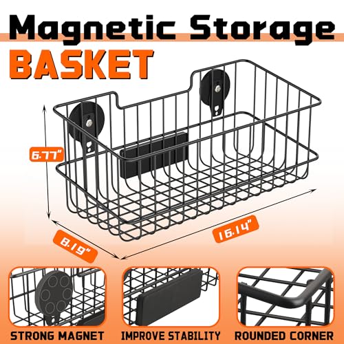 Magnetic Baskets, Large Capacity Metal Wire Mesh Basket Holder Organizer for Sundry Tool Storage, Magnetic Shelf for Garage, Laundry, Kitchen, Workshop, Cabinet(2 Pack) - style: Metal Magnetic Baskets