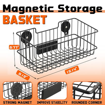 Magnetic Baskets, Large Capacity Metal Wire Mesh Basket Holder Organizer for Sundry Tool Storage, Magnetic Shelf for Garage, Laundry, Kitchen, Workshop, Cabinet(2 Pack) - style: Metal Magnetic Baskets