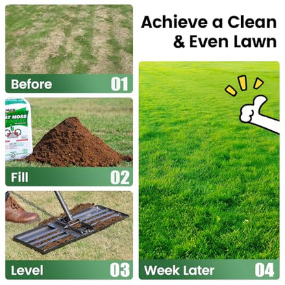 Lawn Leveling Rake with 30"x10" Foldable Curved Ground Plate, Heavy Duty 72" Long Handle Lawn Leveler Tool for Leveling Compost Soil Dirt Sand Grass Peat Moss - style: Foldable 30X10" - 6FT