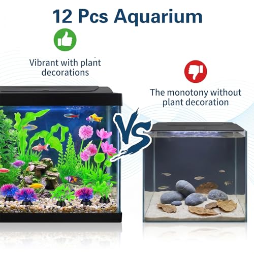12 Pcs Fish Tank Plants, Aquarium Decorations, Plastic Aquarium Plants, Fish Tank Accessories, Betta Goldfish Tanks Accessories Fishs Bowl Ornaments