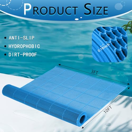 Pool Mat Non Slip Drainage Mats Swimming Pool Floor Deck Mats Rugs PVC Splash Mesh Hollow Doormat Roll for Outdoor Indoor Patio Restaurant Garage Kitchen Bathroom Safety(3 x 10 ft,Blue)