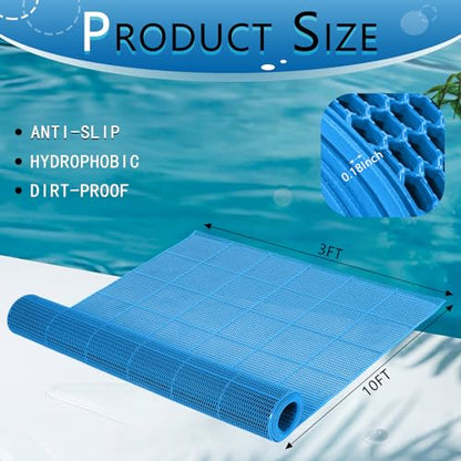 Pool Mat Non Slip Drainage Mats Swimming Pool Floor Deck Mats Rugs PVC Splash Mesh Hollow Doormat Roll for Outdoor Indoor Patio Restaurant Garage Kitchen Bathroom Safety(3 x 10 ft,Blue)