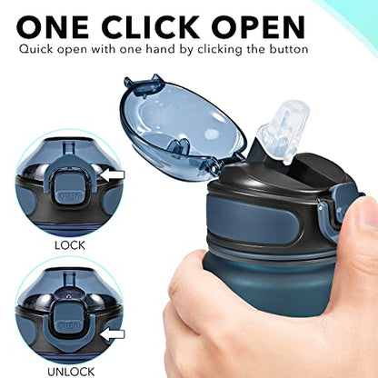 Enerbone 32 oz Drinking Water Bottle with Times to Drink and Straw, Motivational with Carrying Strap, Leakproof BPA & Toxic Free, Ensure You Drink Enough Water for Fitness Gym Outdoor - color: Navy Blue Green
