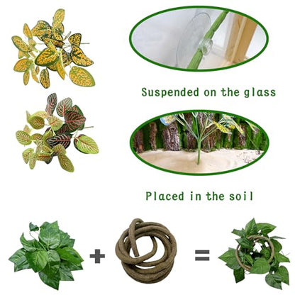 15Pcs Bearded Dragon Tank Accessories, Reptile Plants, Reptile Hammock, Lizard Habitat Decor with Terrarium Plants for Geckos Snakes Chameleons
