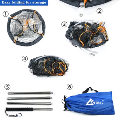 Large Collapsible Bridge Pier Fishing Net Landing Net with Rod, High Load Aluminum Ring Drop Net for Saltwater and Freshwater Pier Fishing Basket with 49.2 ft. Rope - color: Black, size: 23.6 x 23.6 x 27.5", style: 0.99*0.59 in Mesh