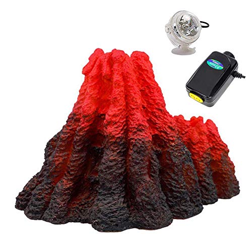 S-Lifeeling Tank Decoration Volcano Ornament Lava Explosion Look Aquarium Decorations with Multi-Color LED Spotlight for Fish Tank (L) - color: Set, size: Large