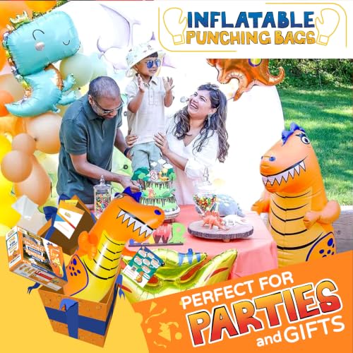 INFLATABLE DUDES Kids Punching Bag- Bop Bag | Sand-Base - color: Orange Rex | Pre-filled with Sand, size: 47"