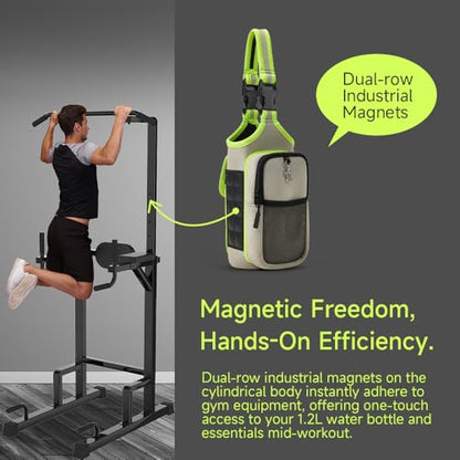 VAKAER Magnetic Gym Bag, Water Bottle Carrier Holder with Phone Pocket & Adjustable Strap,10 Ultra-Strong Magnets Stick to Fitness equipment, Workout Accessories Pouch for Women & Men (Light Grey) - color: Light Grey