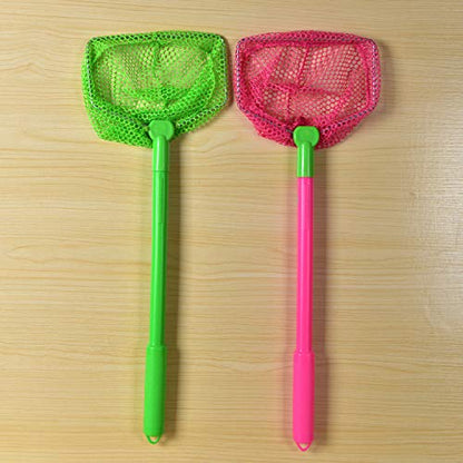 4 Pieces Fishing Net Catching Bug Fish Butterfly Nets Beach Toys for Kids Outdoor Playing (Green, Rose Red)