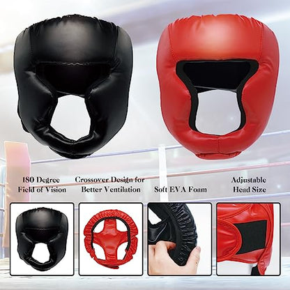 2 Pack Boxing Headgear for Men and Women, Adjustable Sparring Head Guard for Boxing, MMA, Kickboxing, Muay Thai and Taekwondo Training - color: Black,Red