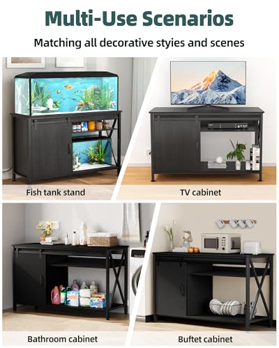 Aquarium Stand for Fish Tank: 40-50 Gallon Fish Tank Stand with Sliding Door - Heavy Duty Metal Aquarium Table with Power Outlet - 2-Tier Breeder Turtle Reptile Terrarium Stand for Home & Office