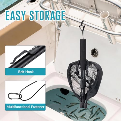 Floating Bait Net – Aluminum Livewell Net, 8" Hoop, 15"–21" Handle, Soft Mesh, EVA Grip, Belt Hook & Anti-Drop, for Minnows, Sardines, Herring – Telescopic & Collapsible Baitfish Net