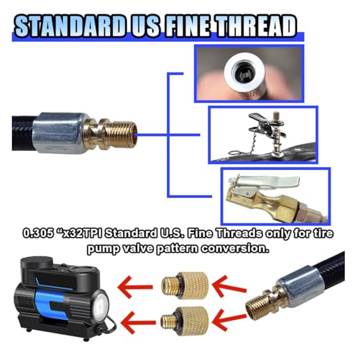 BDZMC Car Tire Inflator Hose Adapter, High-Pressure Air Compressor Hose, Lock-on Air Chuck Connector Extension Tube with Converting Nuts, Quick-Inflation Hose for Tire Pump