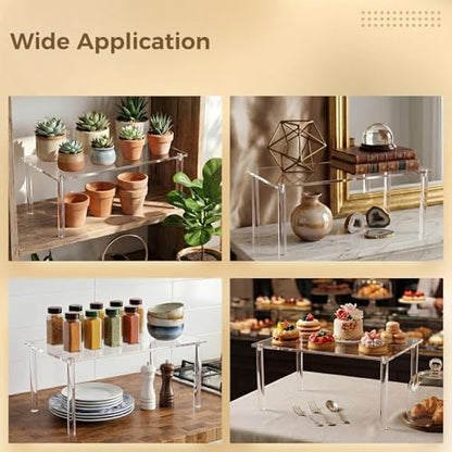 16 x 10 in Large Acrylic Risers Display Stands, Clear Display Stand for Collectibles, Rectangular 4-Leg Acrylic Plant Stand, Thick Shelf Riser for Planters Figures Dishes Spices Photography