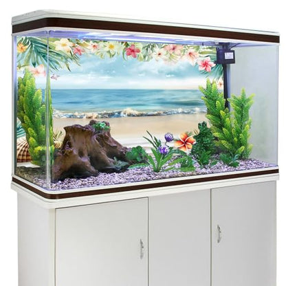 AWERT 36x18 inches Sea Beach Aquarium Background Blue Sky Seaside Beach Tropical Plants Flowers Shells Starfish Fish Tank Background Polyester Terrarium Background