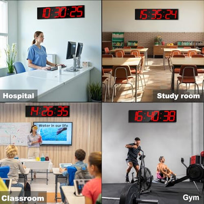 CHKOSDA 28.4''Large Digital Wall Clock,Automic Digital Clock with Alarm,Clendar and Termperature,Auto Time Sync with Easy Operation, Big Timer with Countdown and Countup (Red) - color: Red
