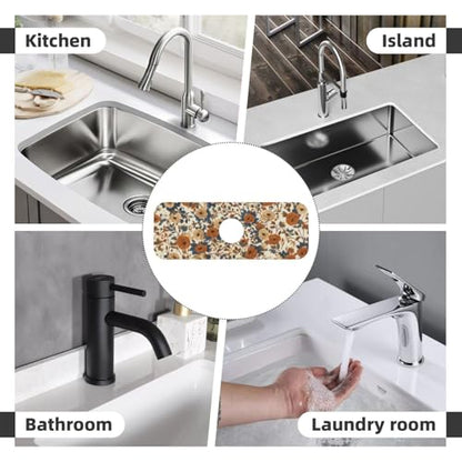 Faucet Draining Mat For Kitchen Sink, Peony Flower Blue Leaves Diatom Mud Absorbent Drain Pad For Bathroom Kitchen Sink Splash Guard Drying Mat - color: Peony Flower Blue Leaves