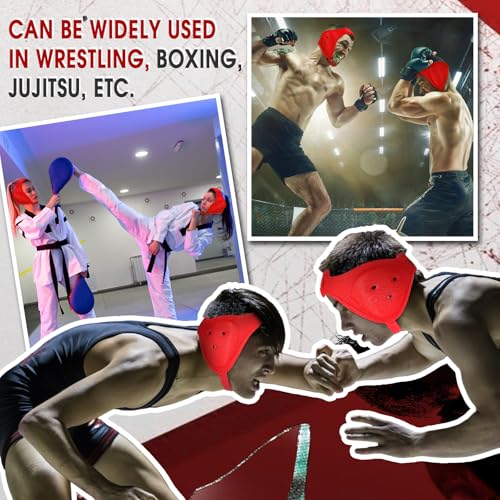 Jerify 3 Pcs Wrestling Headgear for Kids Youth,Soft Adjustable Ear Guard - color: Red