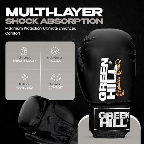 Green Hill Leather Boxing Gloves for Men & Women, Training Gloves - color: Black, size: 10 OZ
