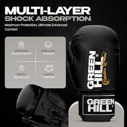 Green Hill Leather Boxing Gloves for Men & Women, Training Gloves - color: Black, size: 10 OZ