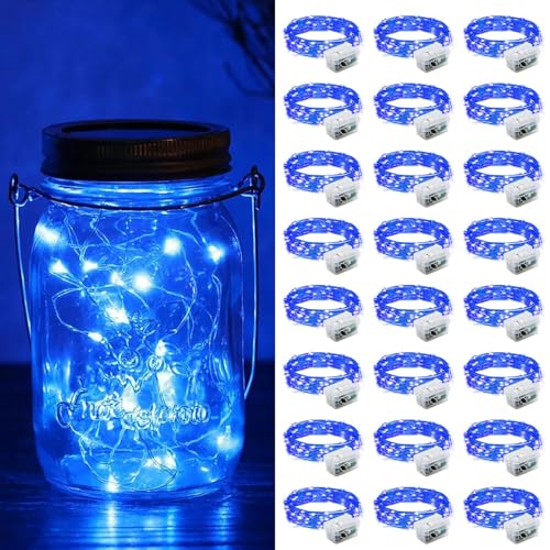 ZGWJ 24 Pack Fairy Lights Battery Operated, 7ft 20 Mini LED Fairy String Lights Silver Wire 3 Modes for DIY, Parties, Wedding, Bedroom, Halloween Christmas Decoration Blue - color: Blue, size: 24