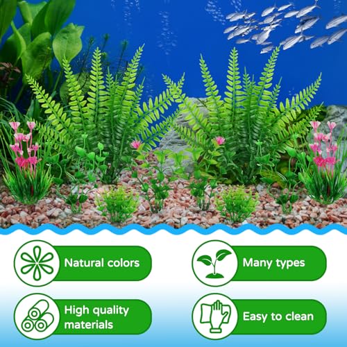 Aquarium Decor, 10pcs Fish Tank Decorations Aquarium Plants, Green Fish Tank Accessories, Mini Fish Tank Plants Plastic Decoration for Aquariums
