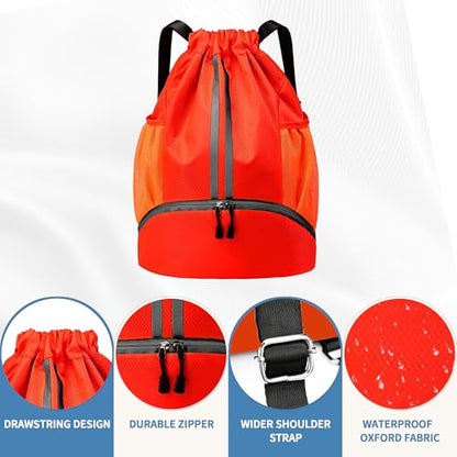 JELUTAR Drawstring Backpack Gym Bag with Shoes Compartment, Red - color: Red, size: Large