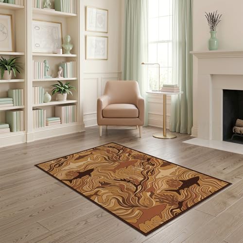 4'x6' Washable Abstract Wave Area Rug, Brown Flatwoven Floor Mat Non-Slip Chair-Friendly Carpet for Home Office, Gaming Room, Under Desk | Ref:2067563 - color: Beige/Pattern 25, size: 4' x 6' (Rectangular)