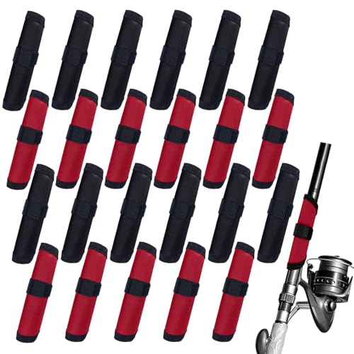 24 Pcs Fishing Lure Covers, Include 12 Red & 12 Black Fish Hook Storage Protectors, 6 Inch Lure Wraps with Hook & Loop Strap for Preventing Hook Tangles and Protecting Fishing Rods